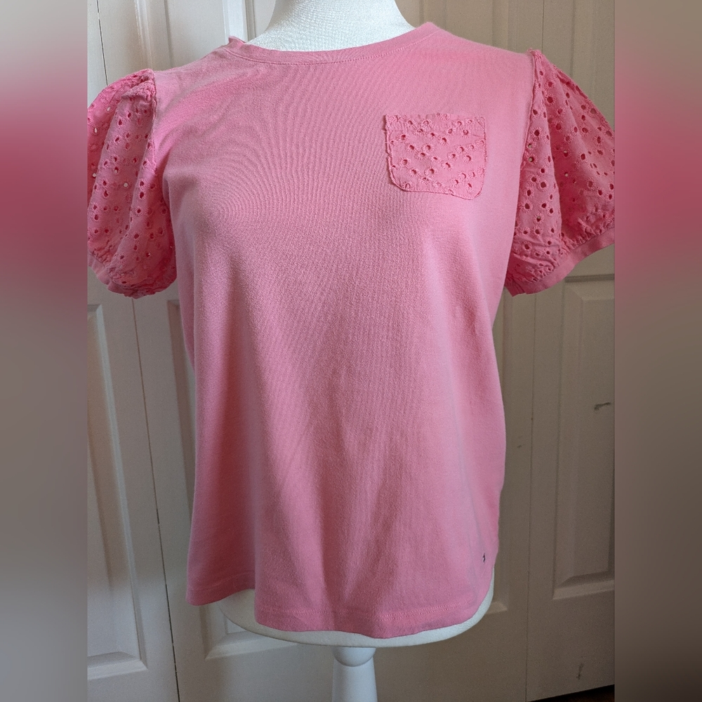 Tommy Hilfiger Pink Eyelet Sleeve Top